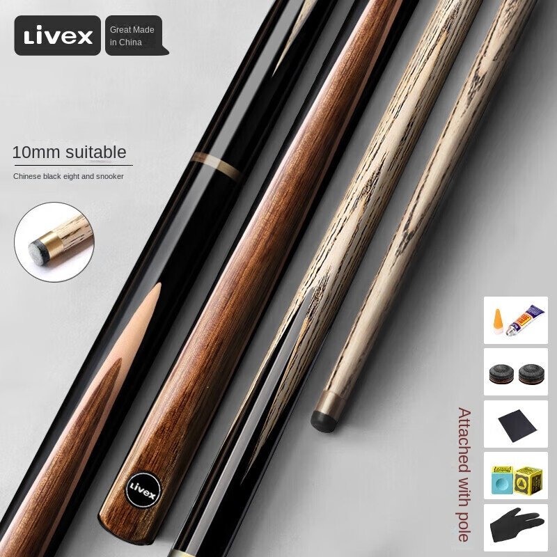 Hot Selling Ash Wood Split Small Tip Snooker Chinese Billiards Cue Stick With Accessories in Stock