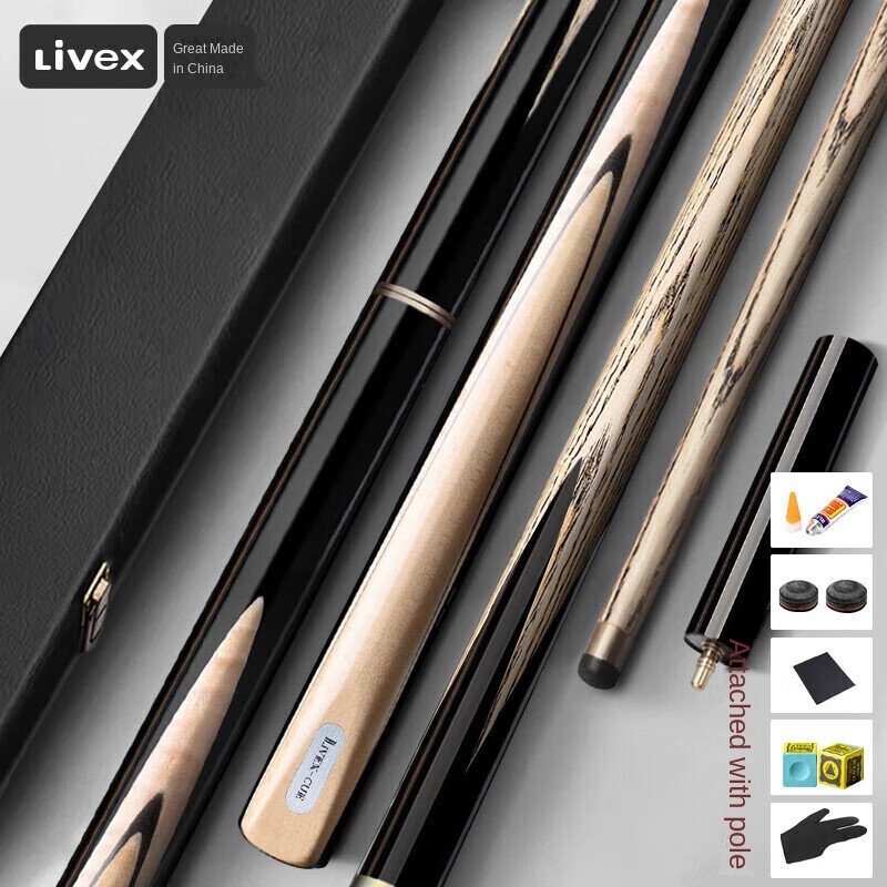 Hot Selling Ash Wood Split Small Tip Snooker Chinese Billiards Cue Stick With Accessories in Stock