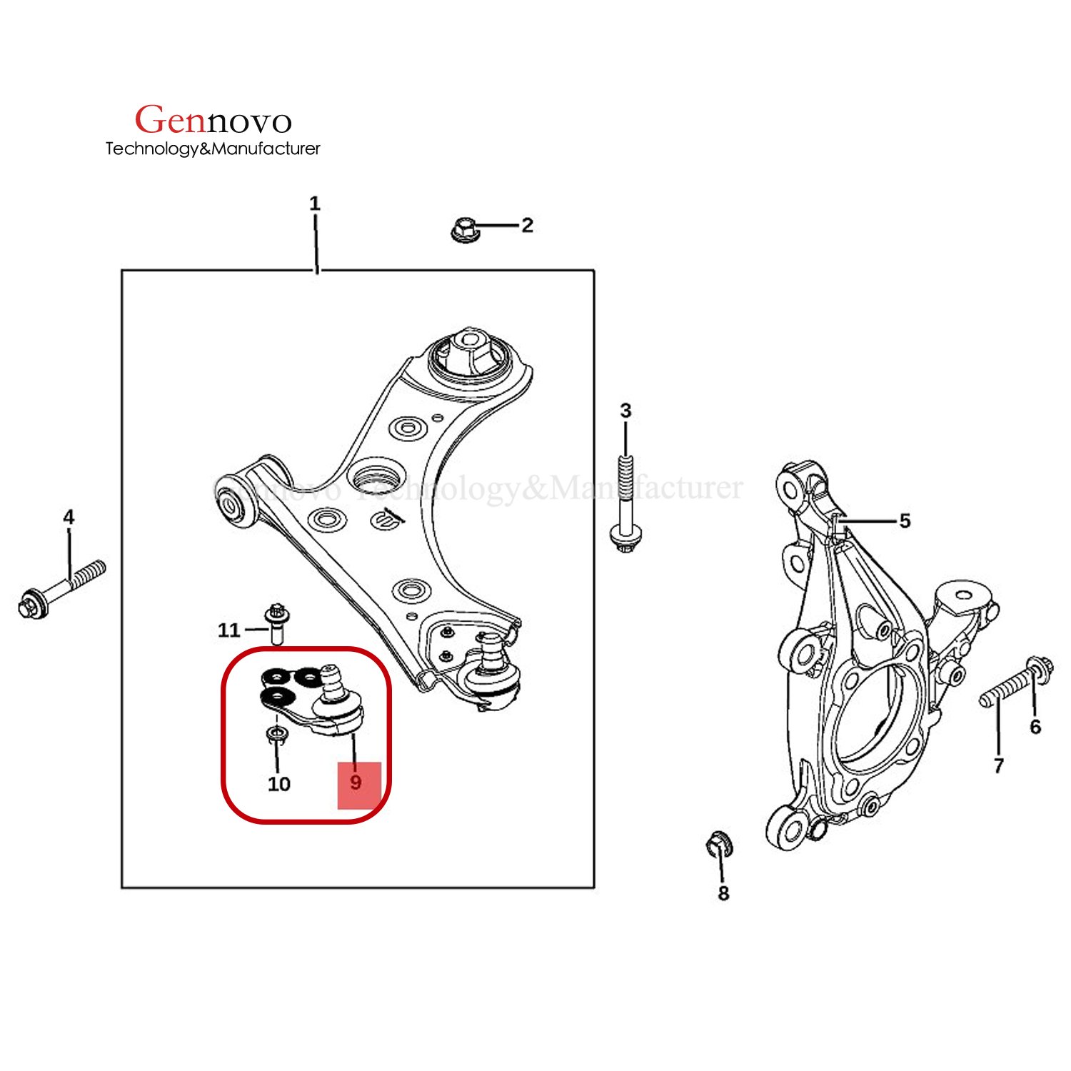 Gennovo OEM High Quality Automotive Parts 68335043AB 68335043AA 51945321 Ball Joint Suspension System for JEEP COMPASS 2022-2023