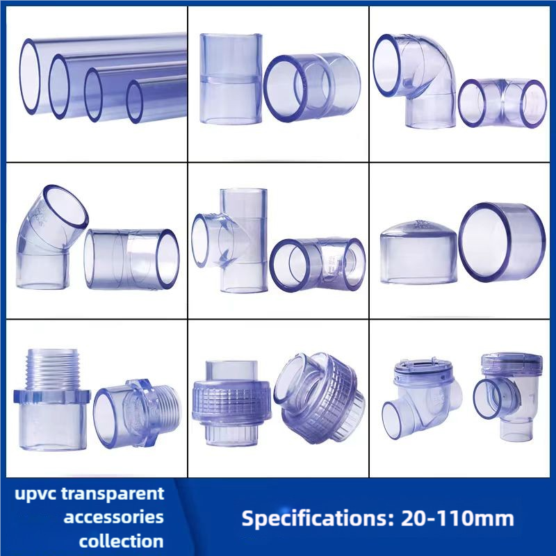 Transparent Blue PVC Pipe Fittings PPR/PP/PC Inner Outer Wire Tee Direct Elbow Plastic Water Supply/Air Straight Pipe Made PVC
