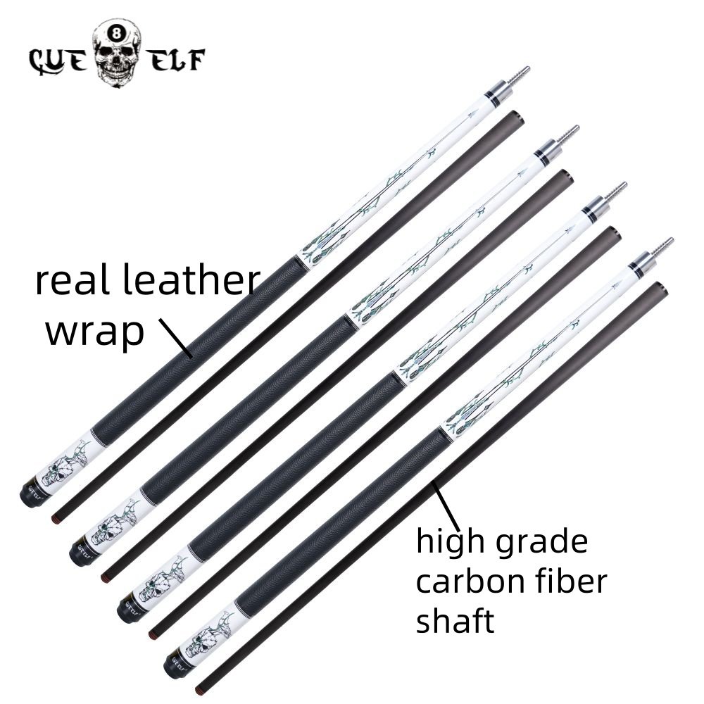 CUEELF Carbon Fiber Billiard Pool Cue Sticks Exquisite Sticker Smooth Real Leather Wrap 12.5mm Tip Size 58 Inches