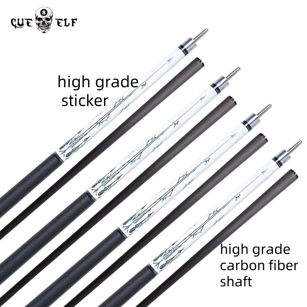CUEELF Carbon Fiber Billiard Pool Cue Sticks Exquisite Sticker Smooth Real Leather Wrap 12.5mm Tip Size 58 Inches