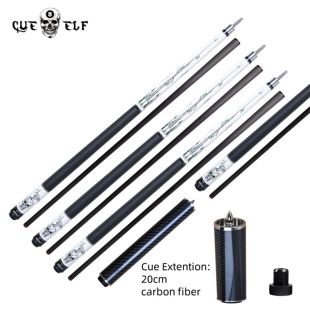CUEELF Carbon Fiber Billiard Pool Cue Sticks Exquisite Sticker Smooth Real Leather Wrap 12.5mm Tip Size 58 Inches