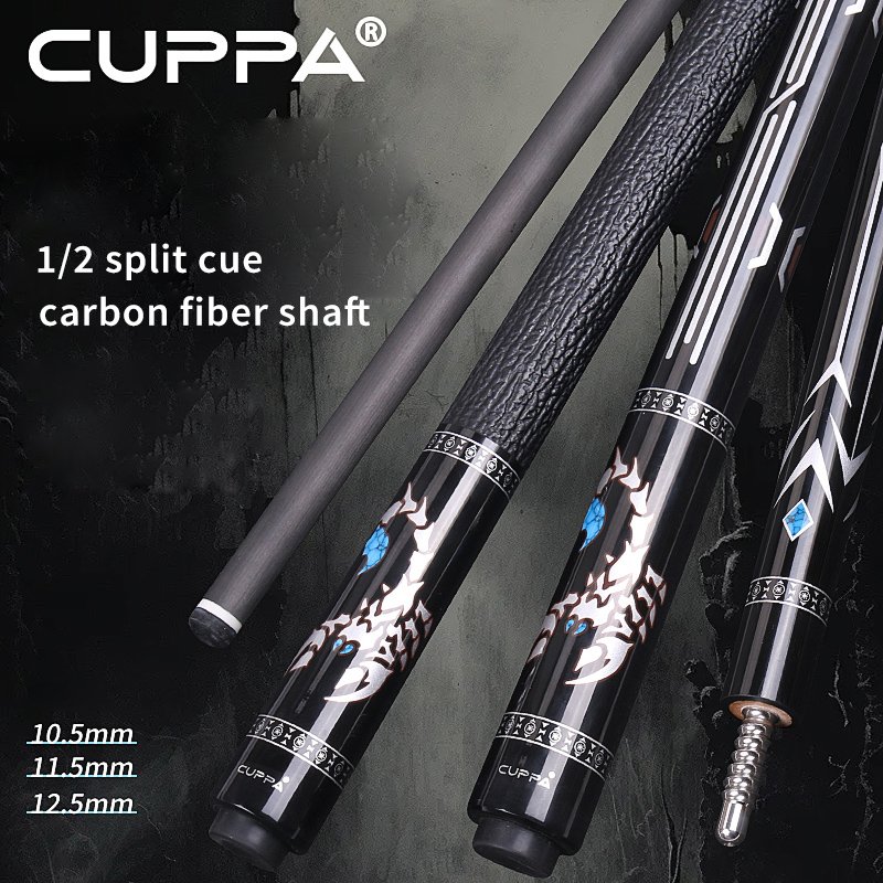CUPPA-Capricorn Pool Cue Stick Billiard Cues Nine Ball Arm Carbon Fiber Shaft Wrapless/Leather Grip Radial Pin Joint 12.5mm 58in