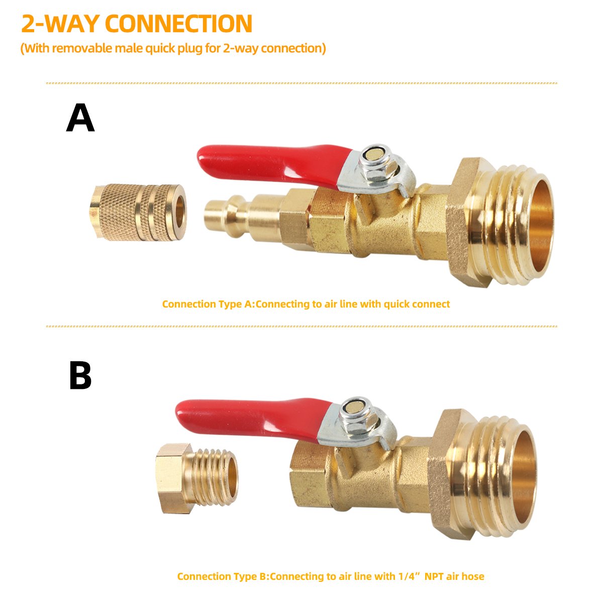 High QU2 PCS Winterizing Quick Adapter with Ball Valve Brass Made Winterize Blowout Adapter