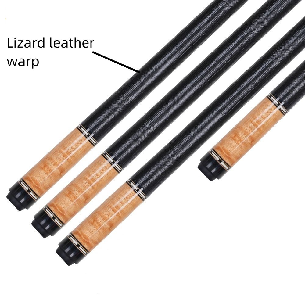 Xmlinco Handmade Billiard Sticker Pool Cue Curly Wood Lizard Leather Warp 12.5mm Tip Size Hard Maple Shaft 58 Inches