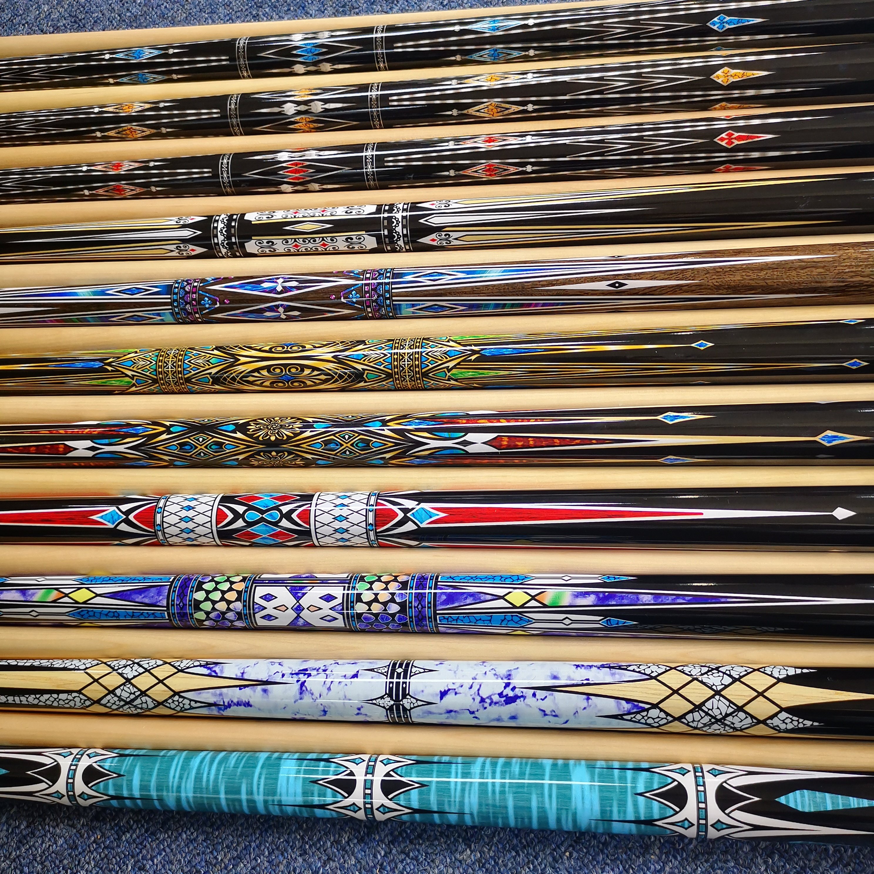 New Arrival Fashion Design Billiard Pool 1/2-PC Cue Canadian Maple Wood with Decal Grip 57" Length 13mm Tip on Sale