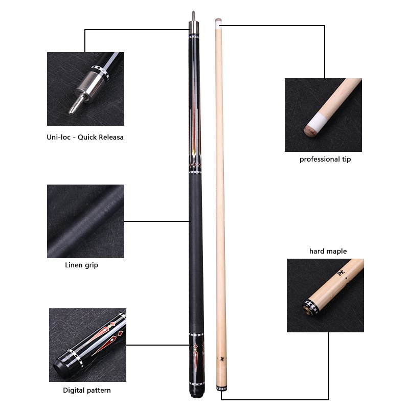 ADAMII Professional Billiard Cue Pool Cues Stick Nine Ball Arm Uni-loc - Quick Releasa Joint Linen Grip Maple Shaft Size 12.5mm