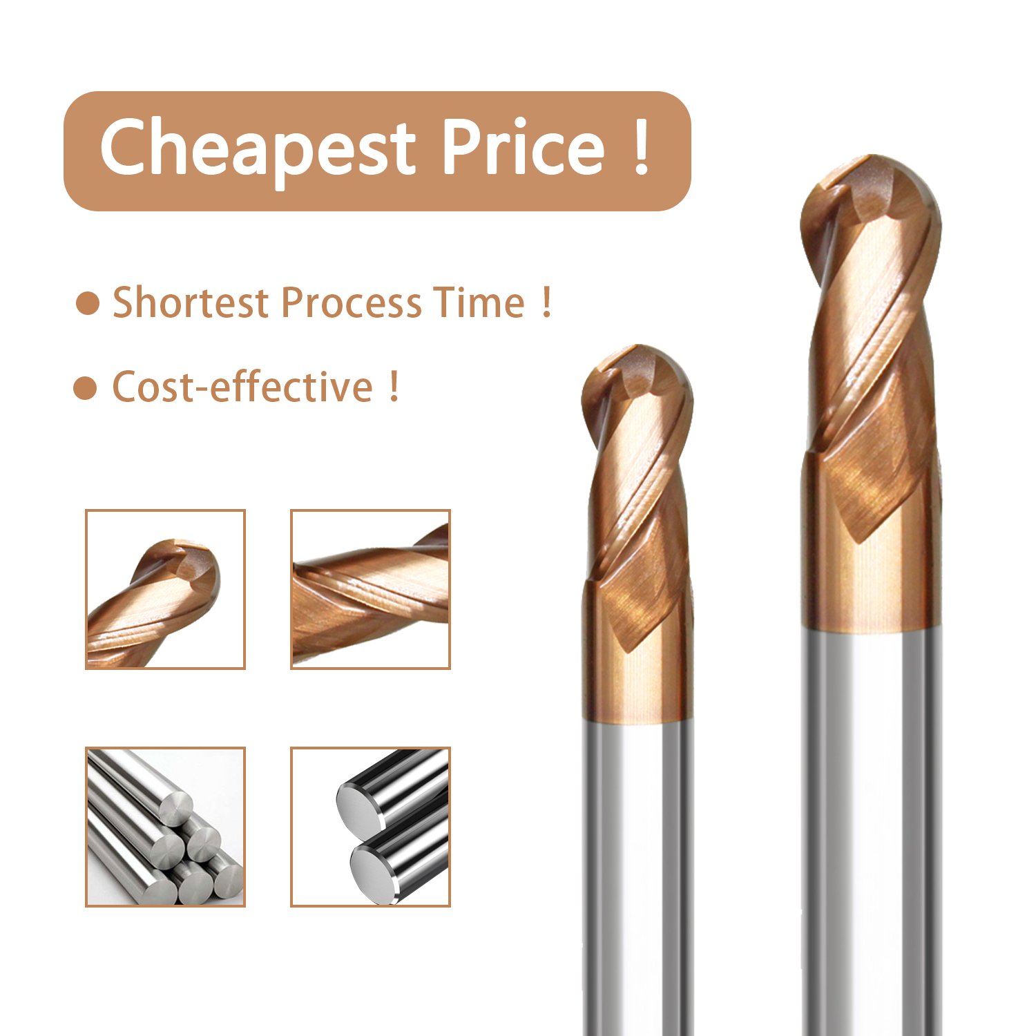 Cheap Price HRC55 6 mm Durable 4F Flat Flutes CNC Custom Router Bits Tools Ball Nose End Mills Tungsten Carbide Milling Cutters