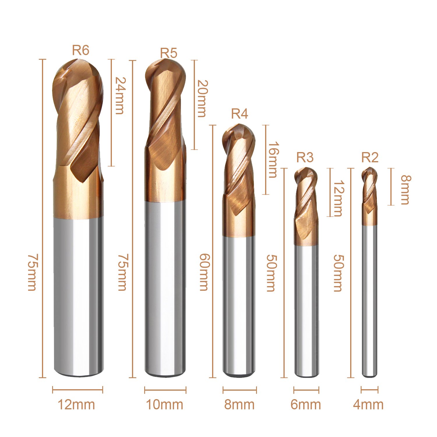 Cheap Price HRC55 6 mm Durable 4F Flat Flutes CNC Custom Router Bits Tools Ball Nose End Mills Tungsten Carbide Milling Cutters