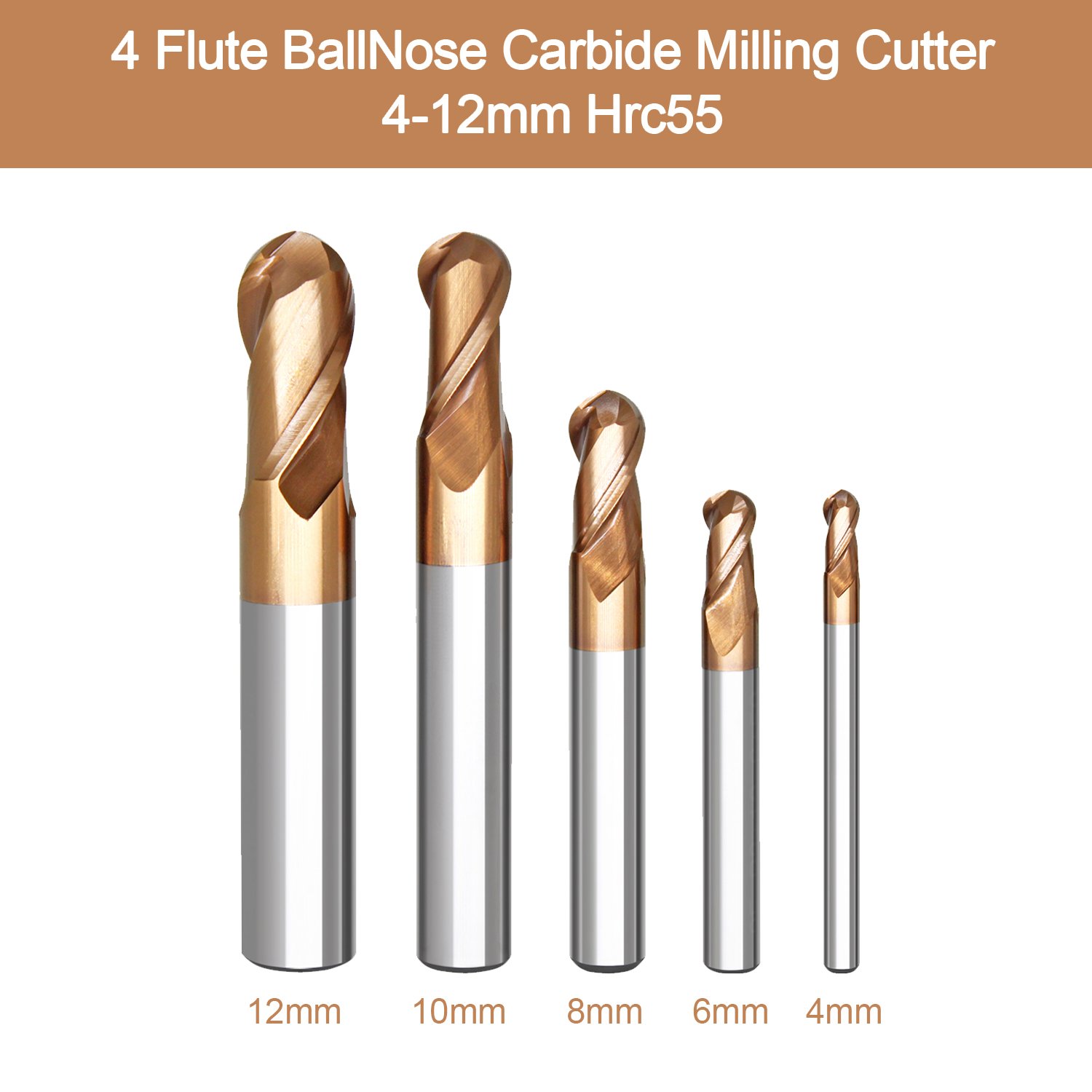 Cheap Price HRC55 6 mm Durable 4F Flat Flutes CNC Custom Router Bits Tools Ball Nose End Mills Tungsten Carbide Milling Cutters