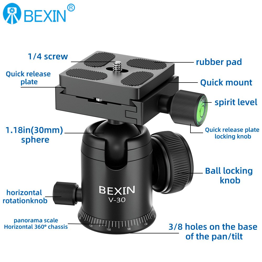 BEXIN Professional Photography Aluminum Portable 360 Degree Swivel Camera Tripod Mount Ball Head for Canon Sony Dslr Camera