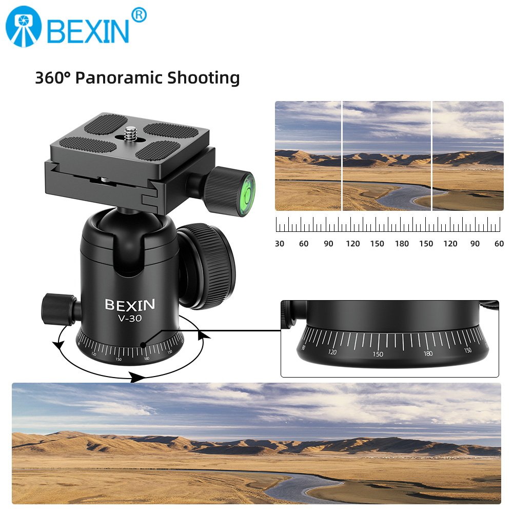 BEXIN Professional Photography Aluminum Portable 360 Degree Swivel Camera Tripod Mount Ball Head for Canon Sony Dslr Camera