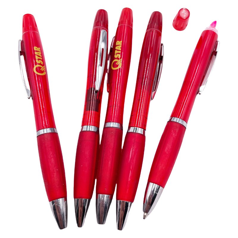 Personalized Ball Pen With Highlighter Double Head Plastic Ballpoint Pen With Highlighter Plastic Pen