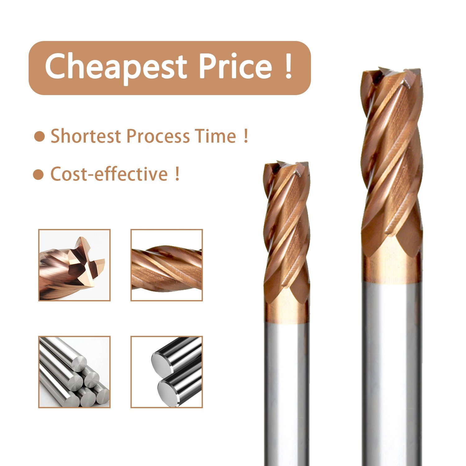 Solid Hrc 45 50 55 Carbide End Mill Cnc Cutter Tool Safety Milling Cutter Router Bits Square Face End Mills for Metal