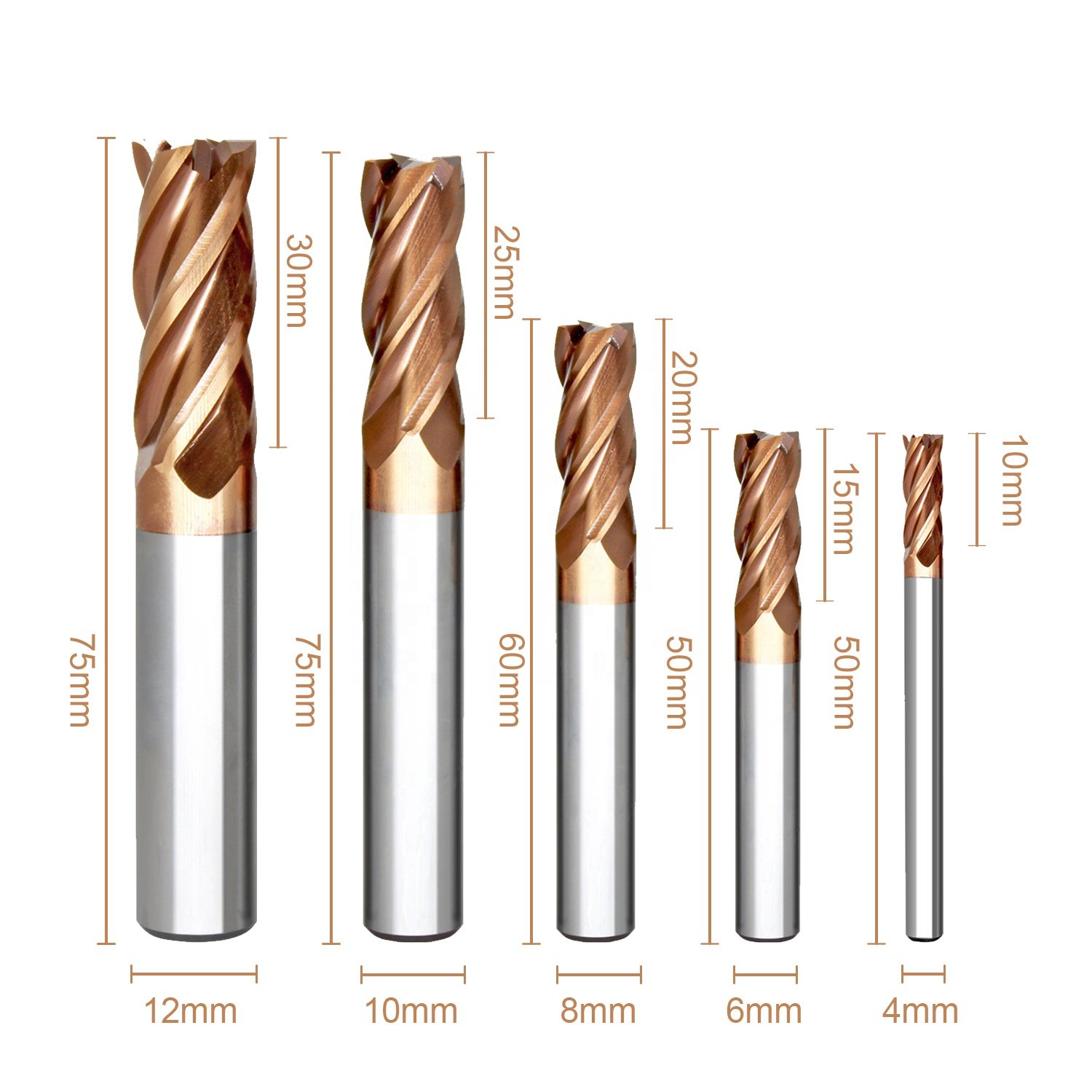 Solid Hrc 45 50 55 Carbide End Mill Cnc Cutter Tool Safety Milling Cutter Router Bits Square Face End Mills for Metal