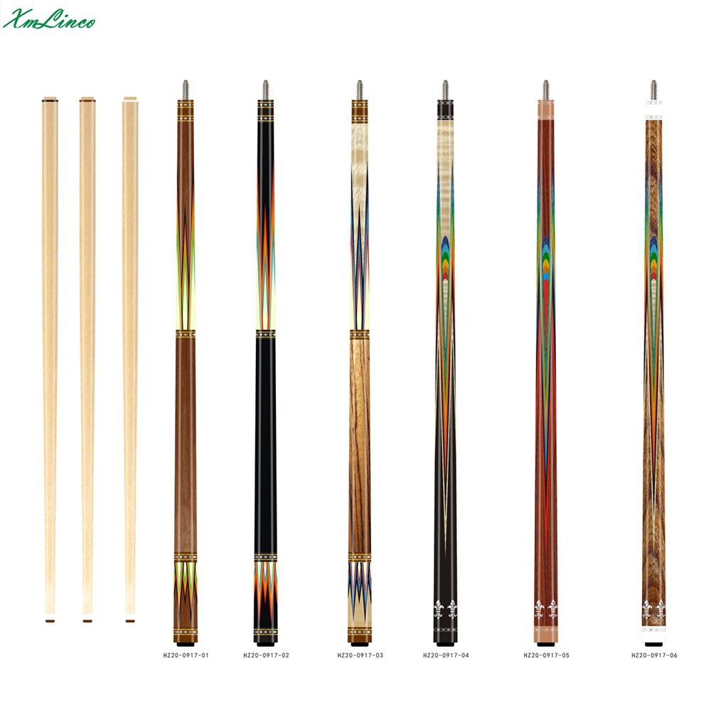 Xmlinco 1/2 Split Cues Curly Cocobolo Ebony Handmade Inlay Carom Pool Sticks