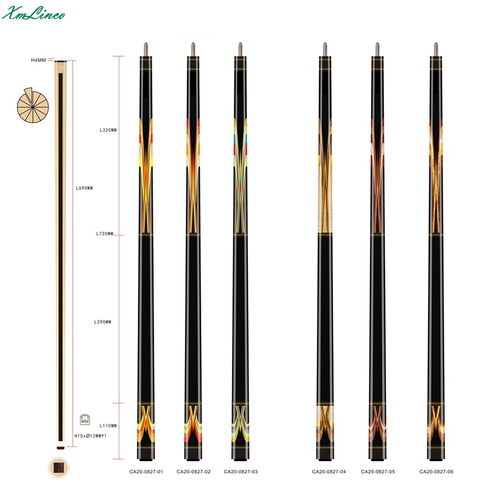 Xmlinco 1/2 Split Cues Curly Cocobolo Ebony Handmade Inlay Carom Pool Sticks