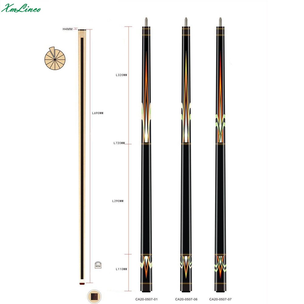 Xmlinco 1/2 Split Cues Curly Cocobolo Ebony Handmade Inlay Carom Pool Sticks