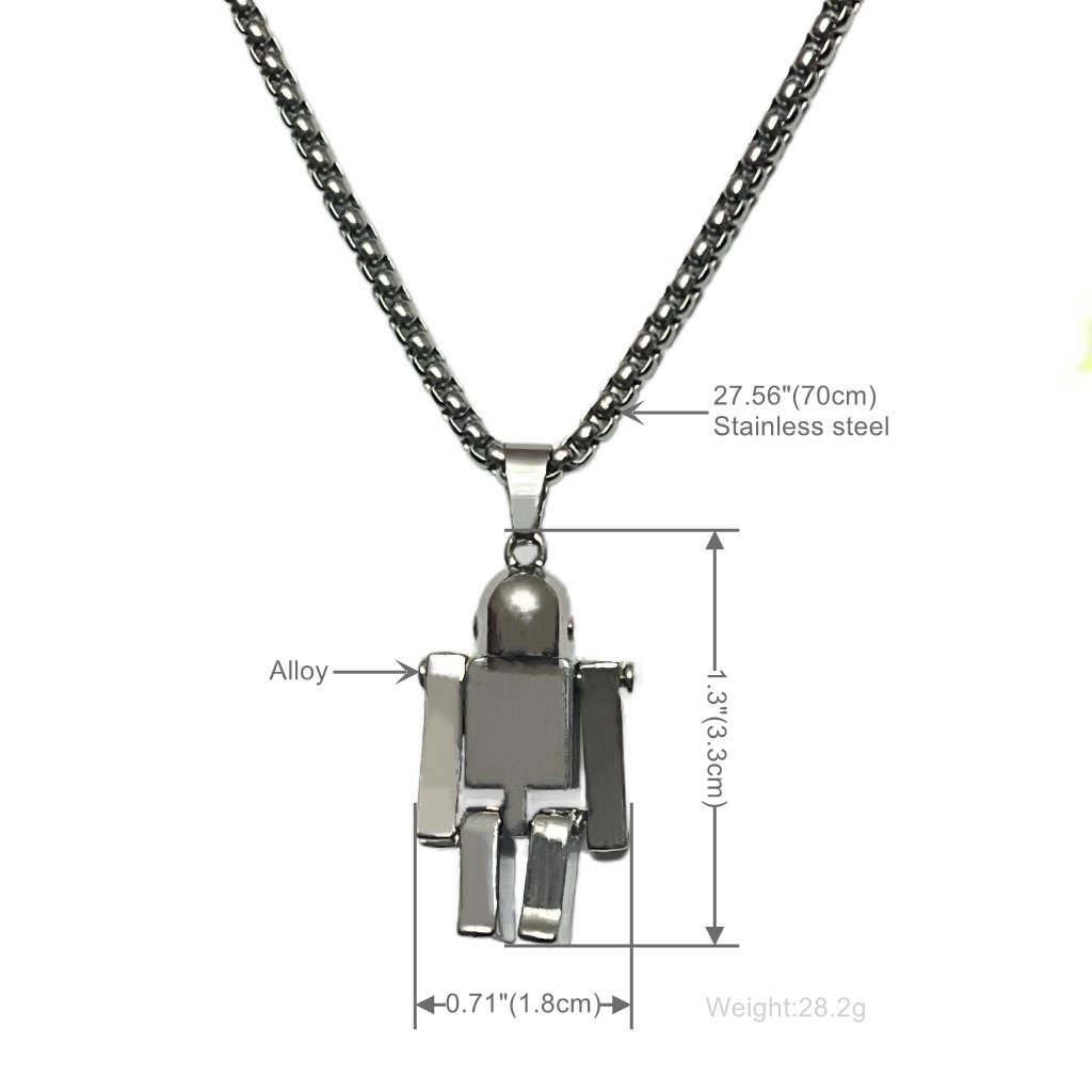 Custom Logo Silver Unisex Necklace Small Cute Ball-Jointed Robot Pendant Stainless Steel Chain Trendy Alloy Party Casual Gift
