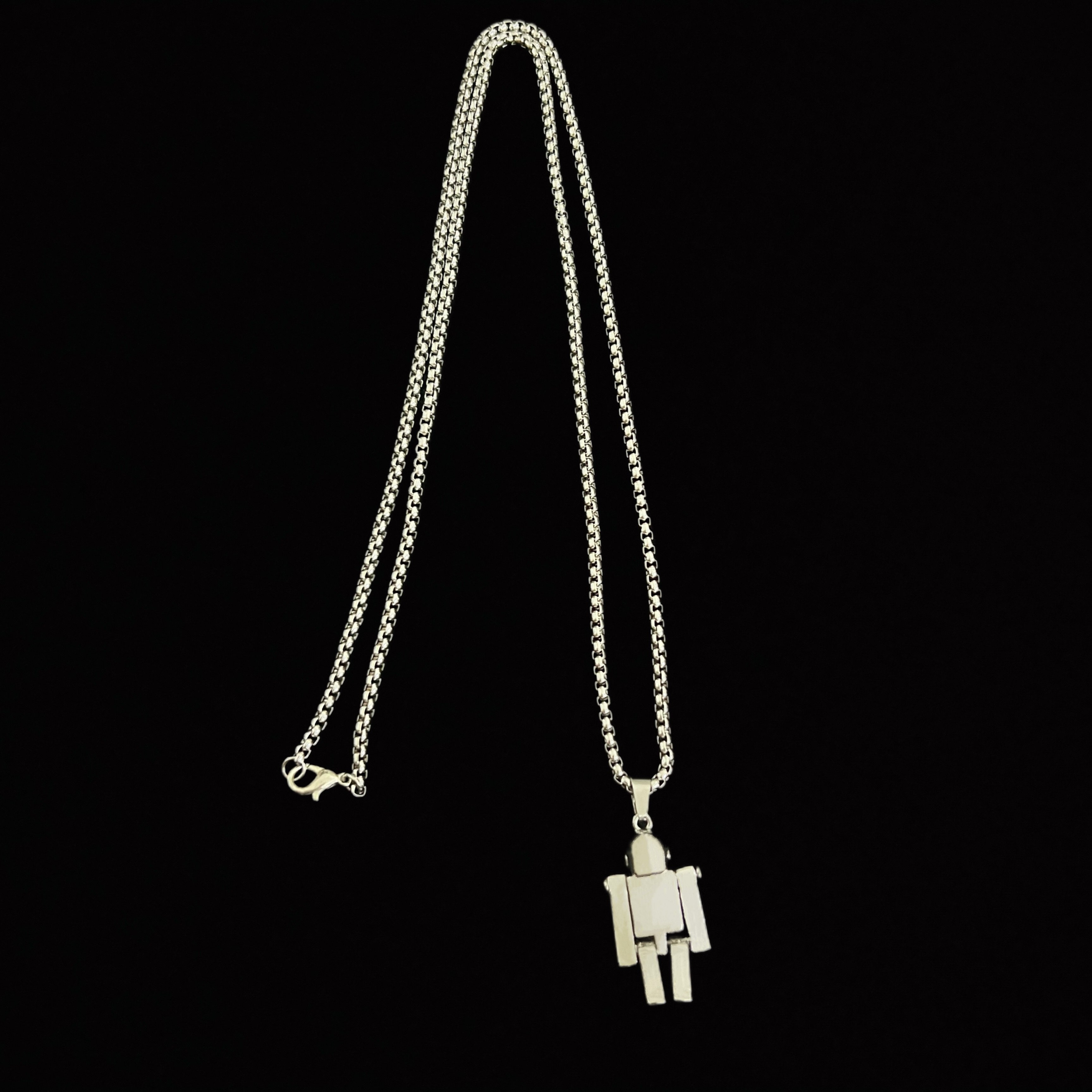 Custom Logo Silver Unisex Necklace Small Cute Ball-Jointed Robot Pendant Stainless Steel Chain Trendy Alloy Party Casual Gift