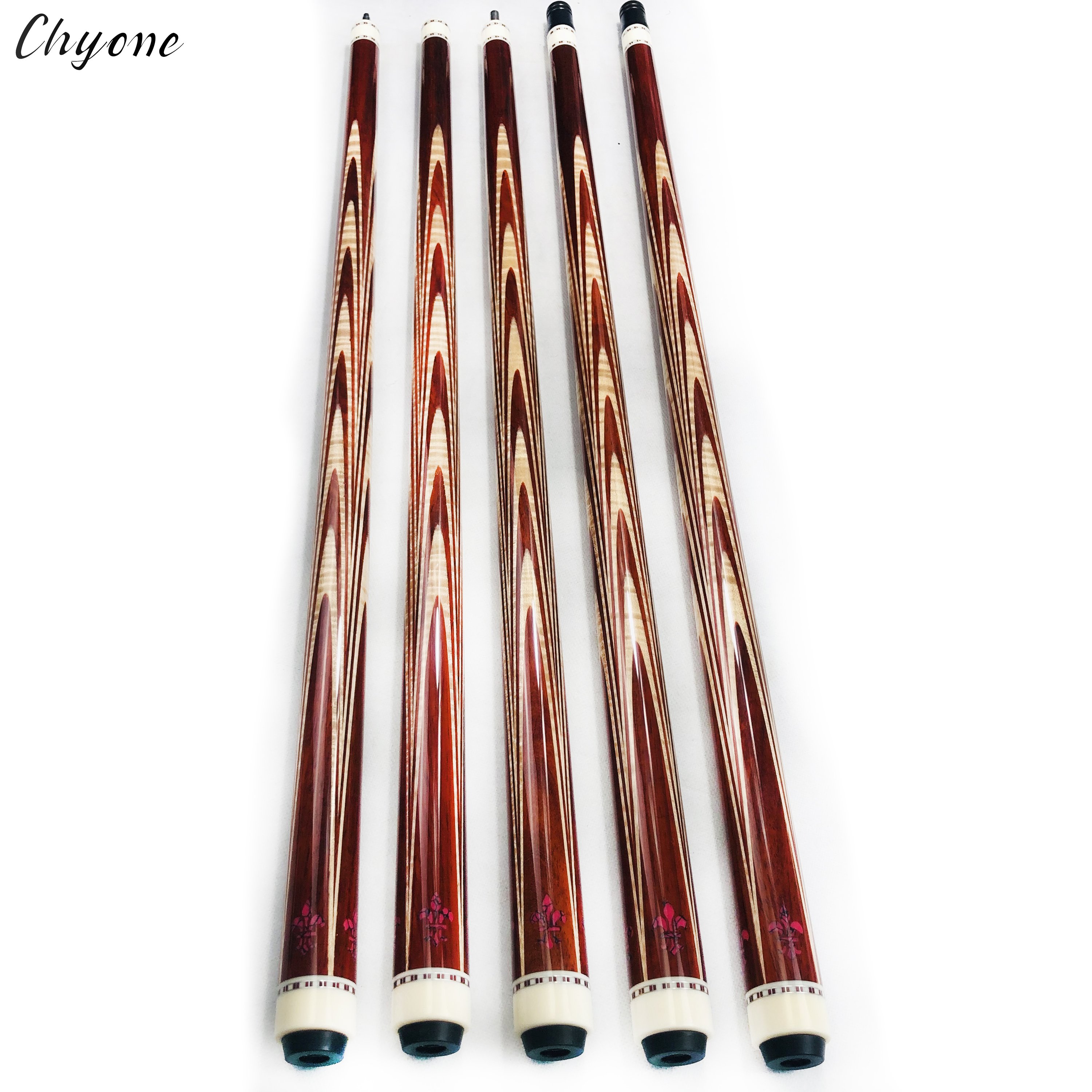 3 Cushion Carom Cue Chyone Custom Curly rainbow Butter Fly Inlay Pool Cue 1/2 Radial Joint Billiard Cue