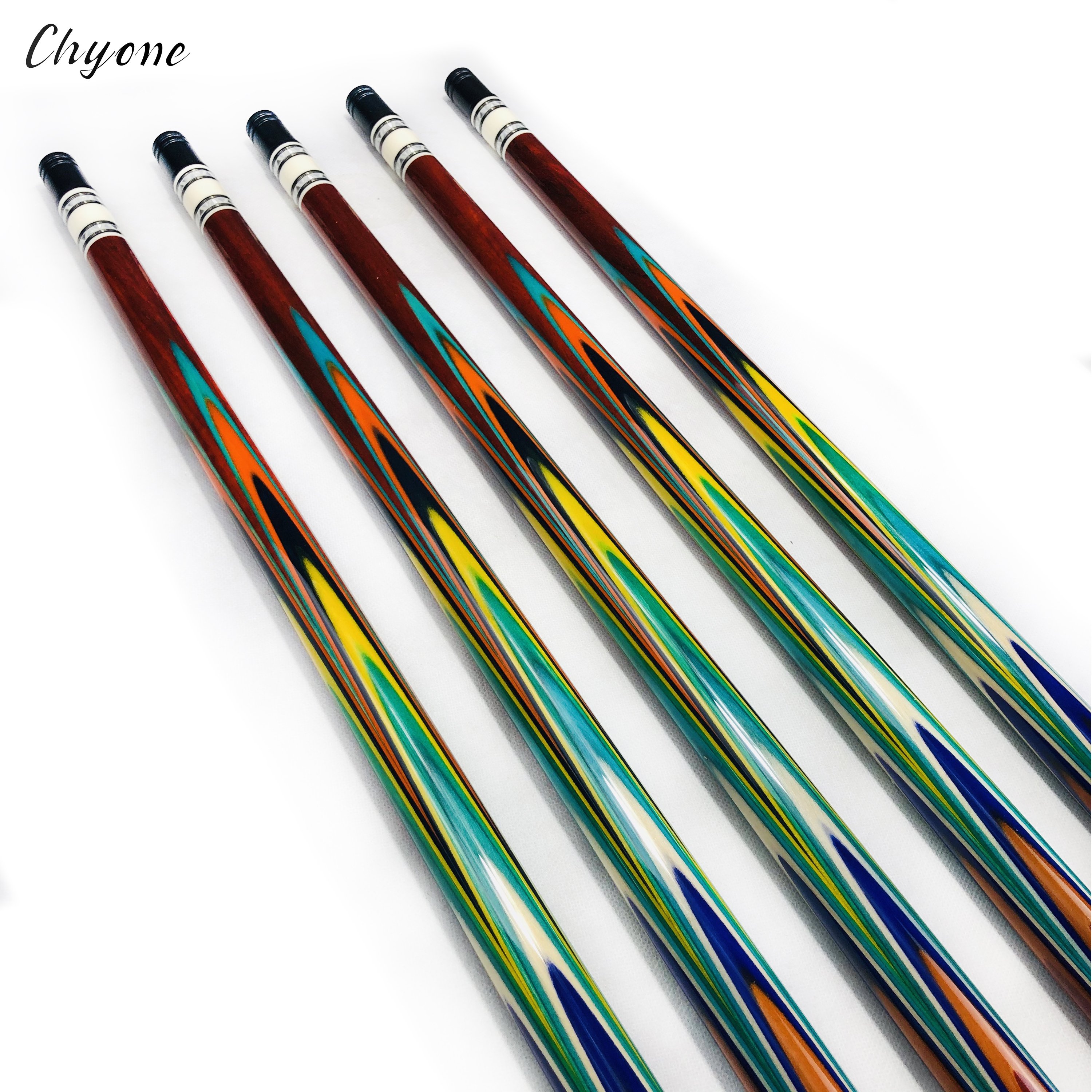 3 Cushion Carom Cue Chyone Custom Curly rainbow Butter Fly Inlay Pool Cue 1/2 Radial Joint Billiard Cue
