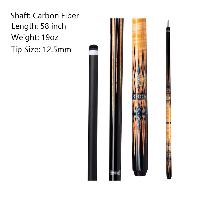 Black Technology Handmade YFen 58-Inch Carbon Fiber Pool Cue Stick with Stainless Steel Joint Painted Butt Sleeve.