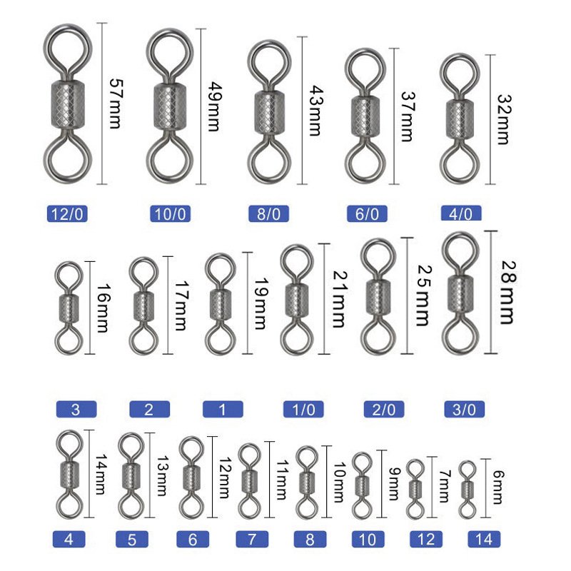 Wholesale 100pcs/bag Fishing Rotary Joint Roll Barrel Rotary Stainless Steel Rotary Joint Bulk Fishing Swivels Fishing Tackle