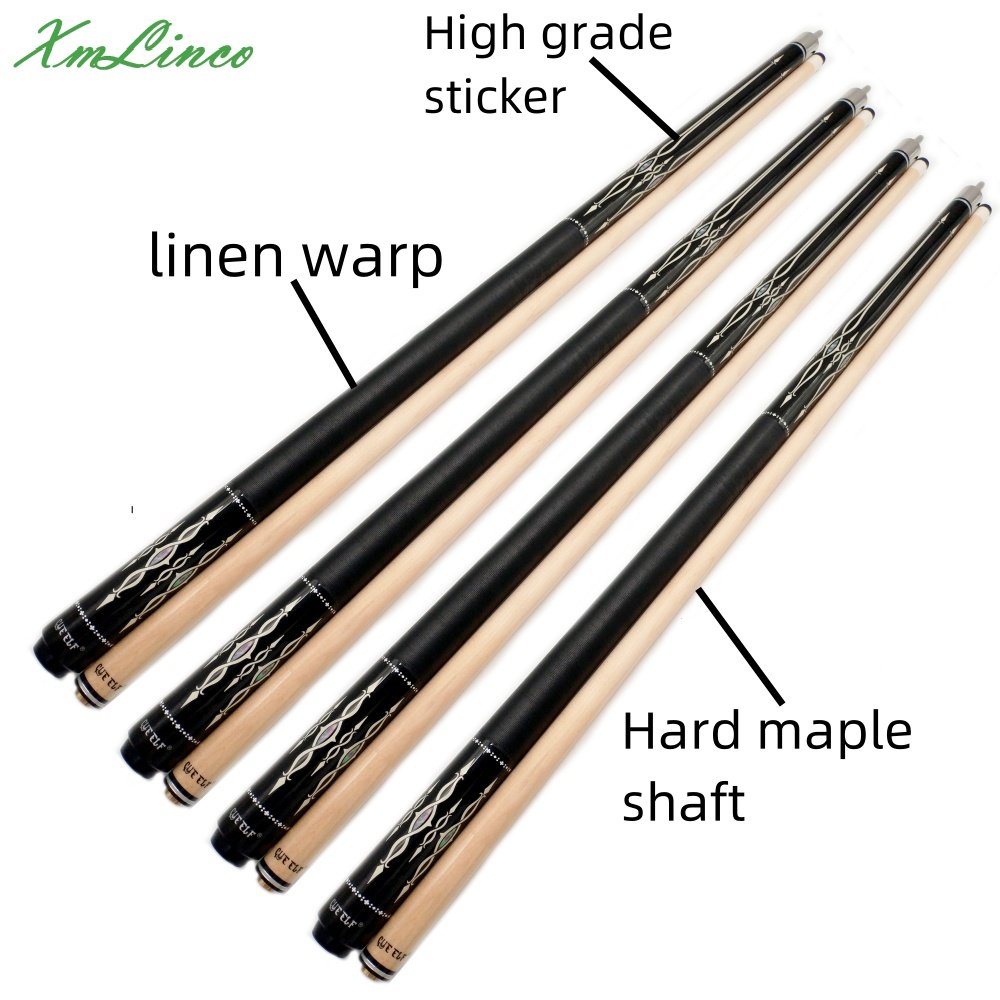 Xmlinco Factory Wholesale Selling Billiard Pool Cue Linen Warp Sticker Cue Hard Maple Shaft 1/2 Split Cue Unilock Joint
