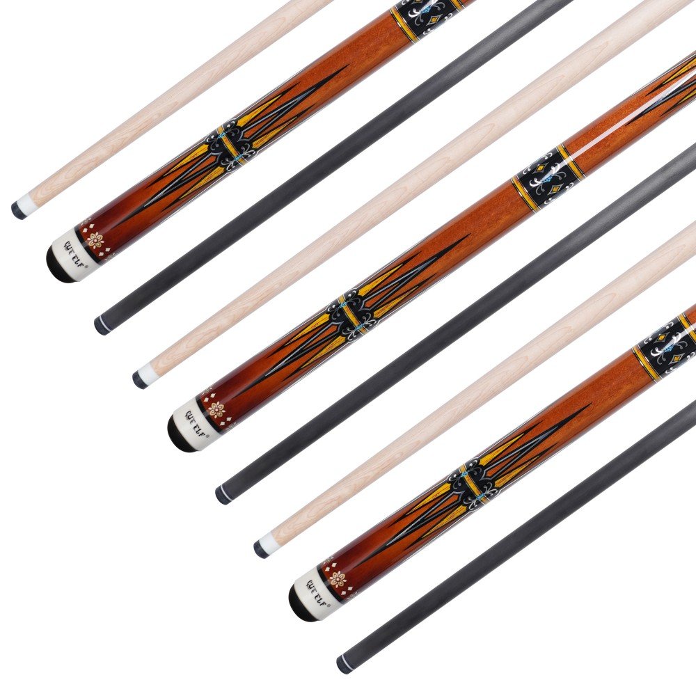 Cueelf Orange Carbon Fiber and Maple Dual Shaft Carom Cue Carom Cue Sticks with Radial Pin Joint