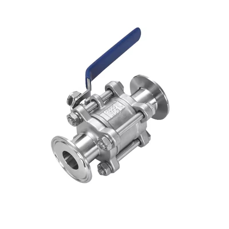 SS304 316 Clamp Casting 3way 2pc 3pc Manual Three-Piece Flange Connection Joint Quick Release Sanitary Ss Ball Valve