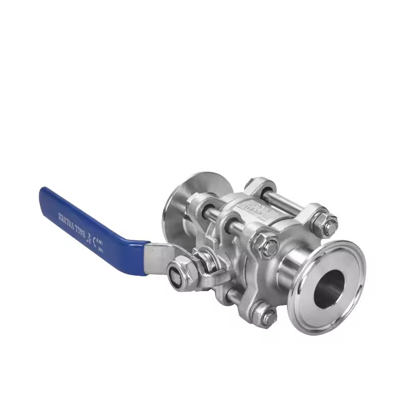 SS304 316 Clamp Casting 3way 2pc 3pc Manual Three-Piece Flange Connection Joint Quick Release Sanitary Ss Ball Valve