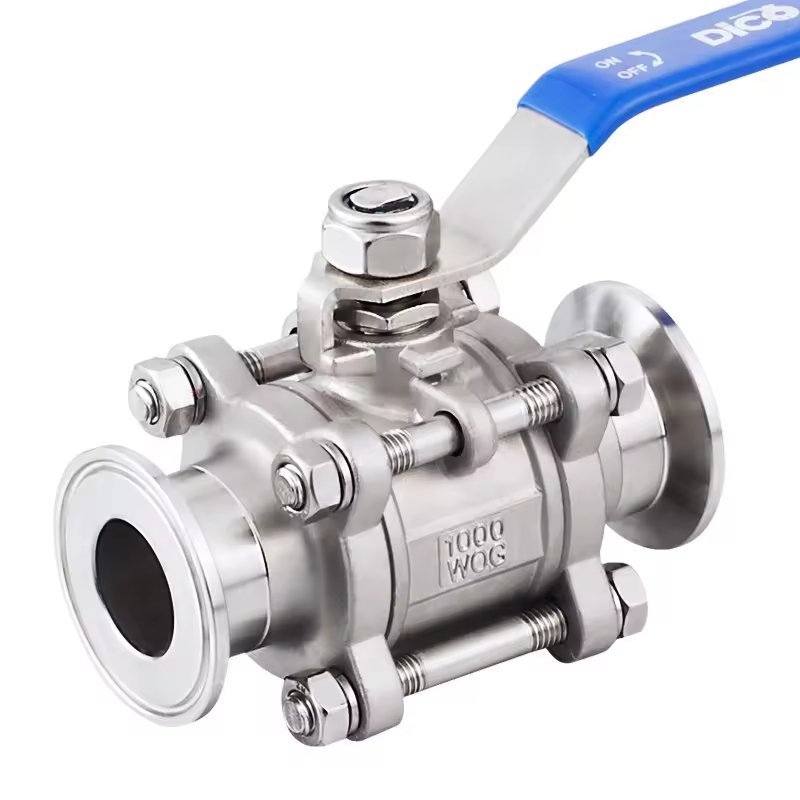 SS304 316 Clamp Casting 3way 2pc 3pc Manual Three-Piece Flange Connection Joint Quick Release Sanitary Ss Ball Valve