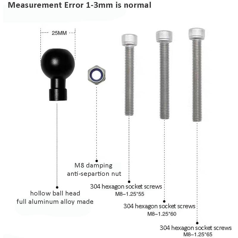 Customized jeep wrangler Mounting System M6 M8 M10 Screw 17mm 25mm 20mm Ball Mount Ram Ball Joint Adapter