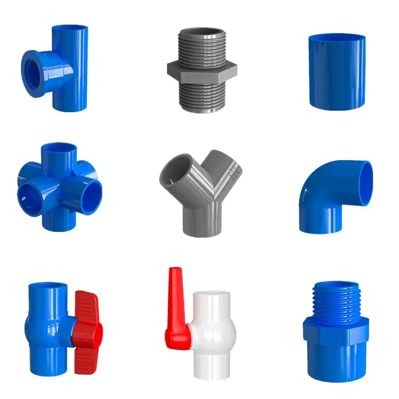 Factory Pvc Fittings for Plumbing Double Union Pvc Ball Valve Plastic Joint 45 90 Degree Elbow Flange Tee Reduce Coupling