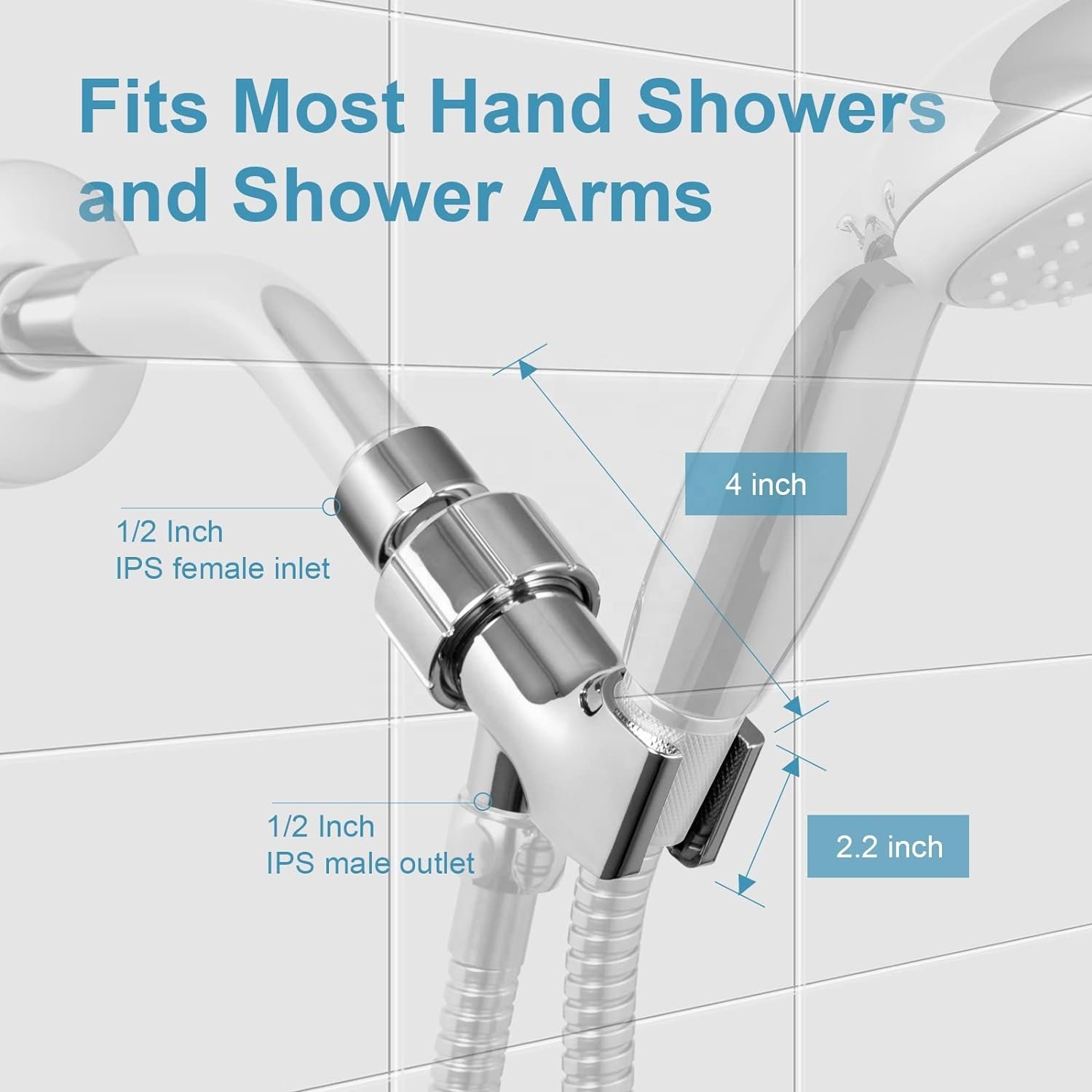 Adjustable Handheld Shower Head Holder with Solid Brass Ball Joint,Connecting Shower Arm and Shower Hose