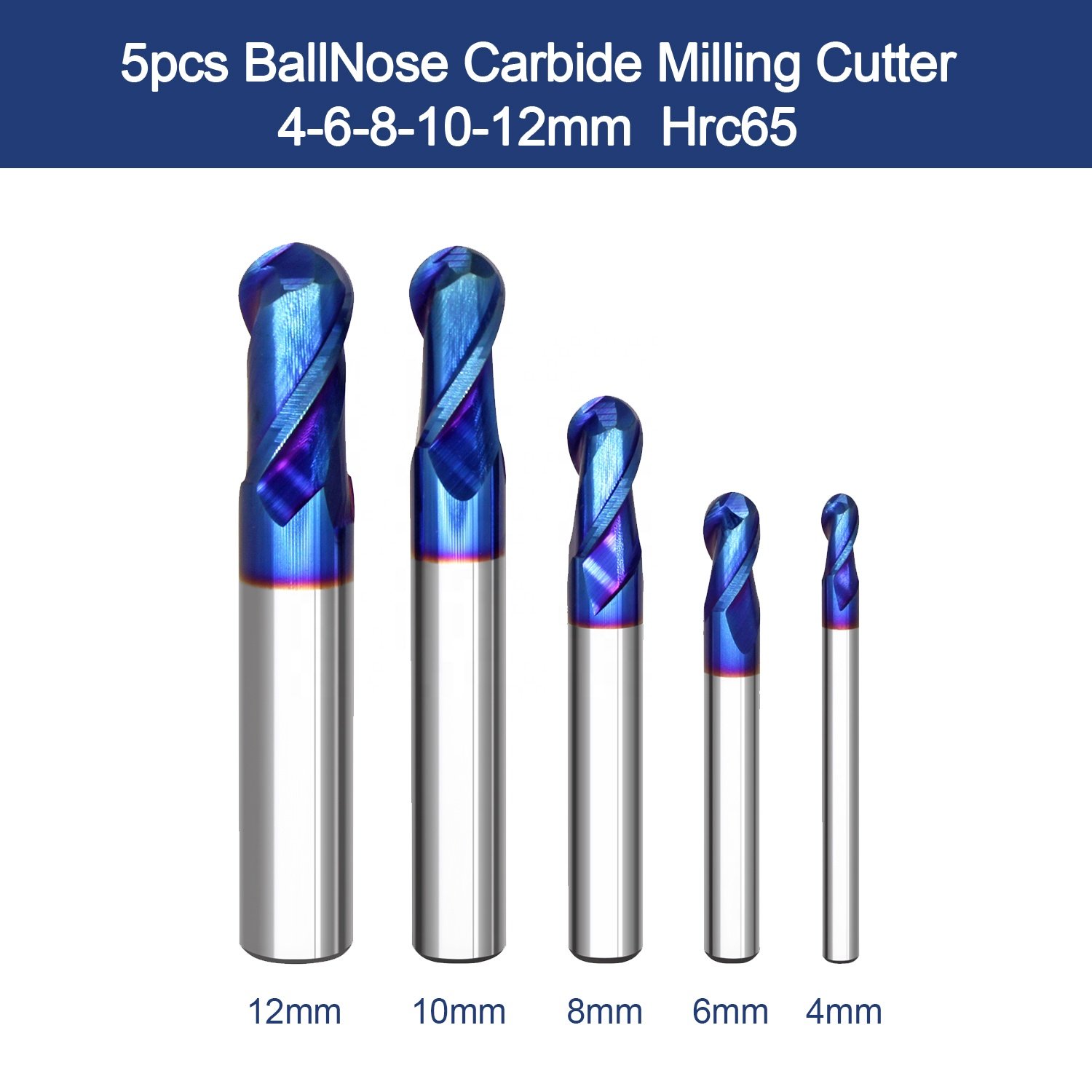 OEM 4 6 8 mm CNC Woodworking Router Tool Bits Solid Ball Nose Nano Blue Coating End Mills Tungsten Carbide Milling Cutters Set