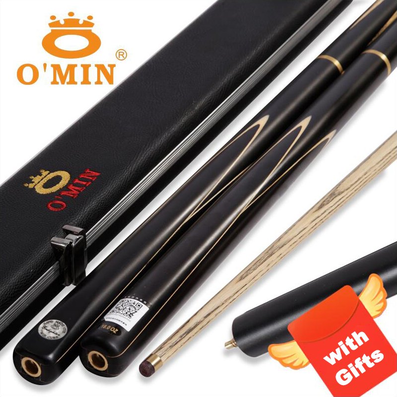 O'MIN ENLIGHTEN 3/4 Piece Ash Snooker Cue with Case Extension 9.5/10mm Tip Black 8 Cue Billiard Cue Stick