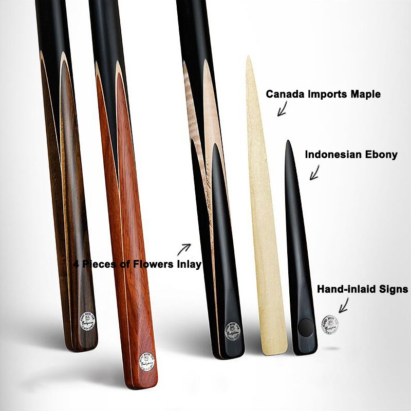 O'MIN ENLIGHTEN 3/4 Piece Ash Snooker Cue with Case Extension 9.5/10mm Tip Black 8 Cue Billiard Cue Stick