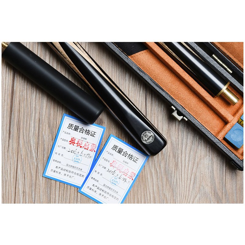 O'MIN ENLIGHTEN 3/4 Piece Ash Snooker Cue with Case Extension 9.5/10mm Tip Black 8 Cue Billiard Cue Stick