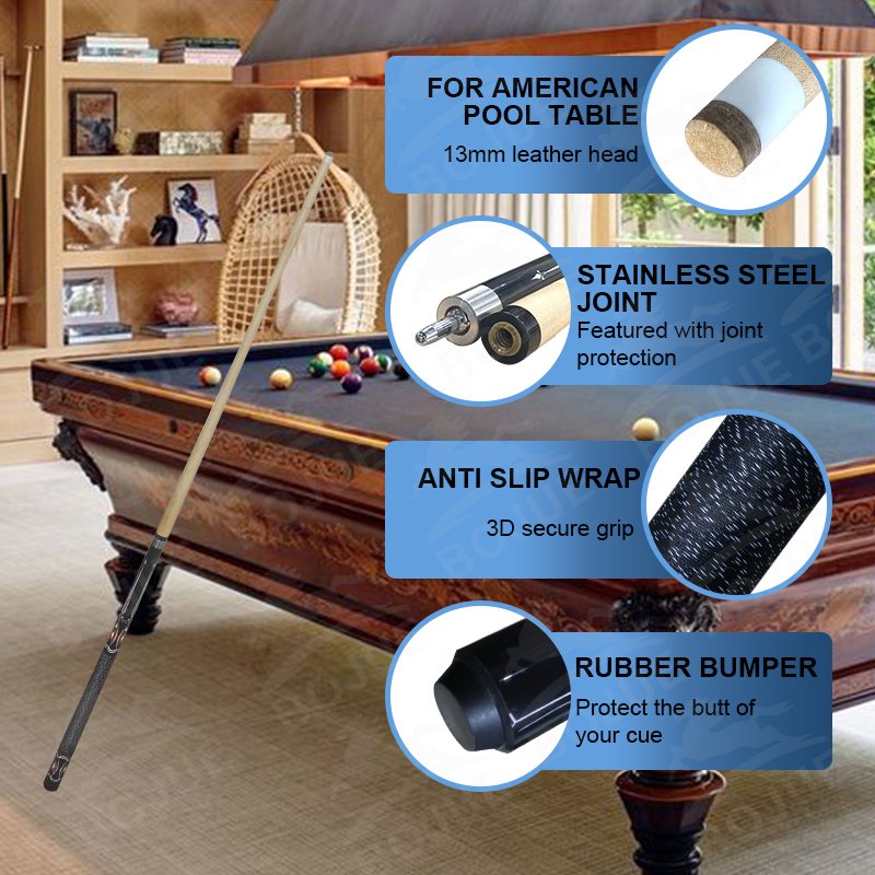 FuryDL Snooker & Billiard Cues Maple Ash Pool Ebony Butt Sleeve with Stainless Steel Joint Carom Cue Stick Model Number