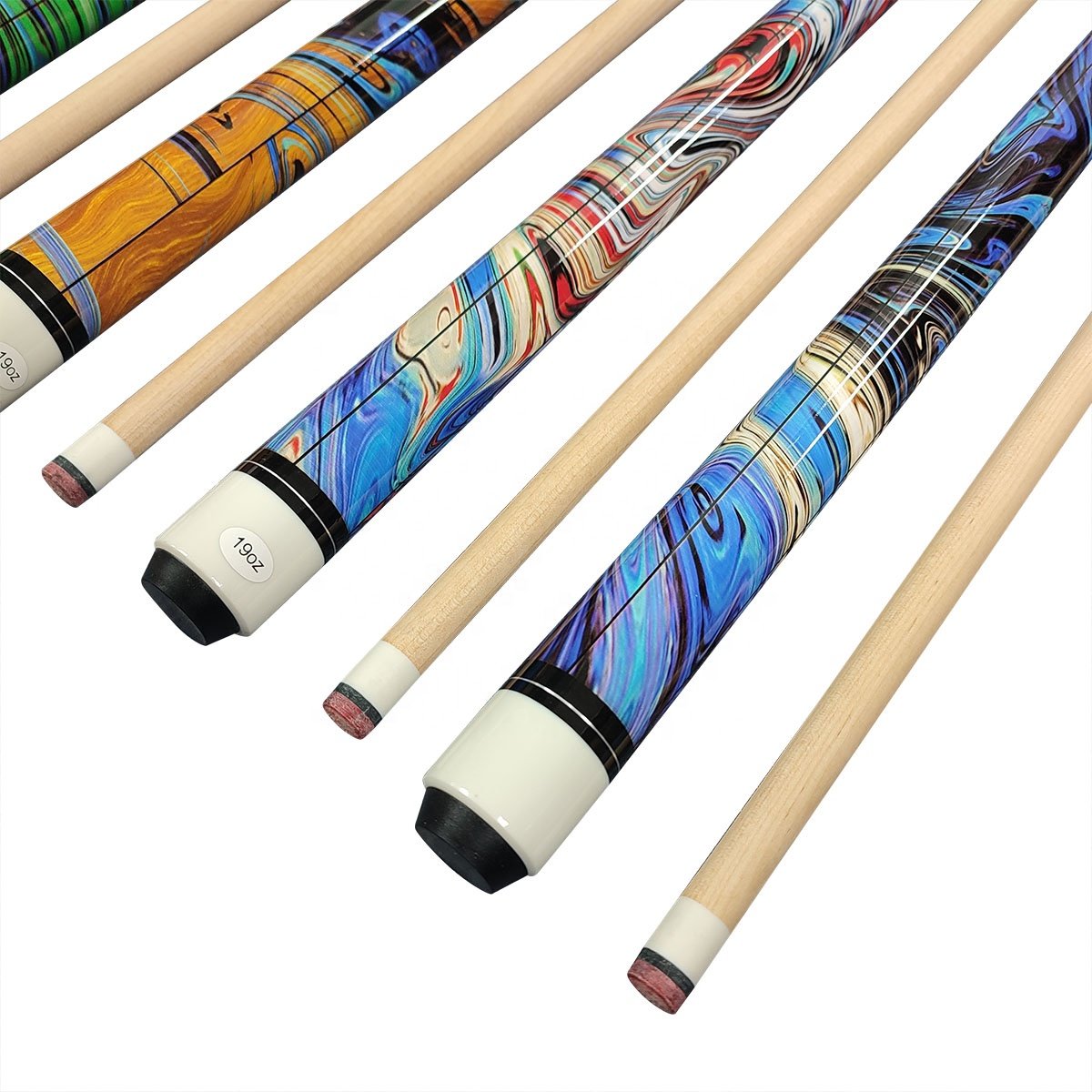Wholesale Price Maple Wood Billiard Pool 1/2-PC Cue 57" Length 13mm Tip Colorful Design on Sale