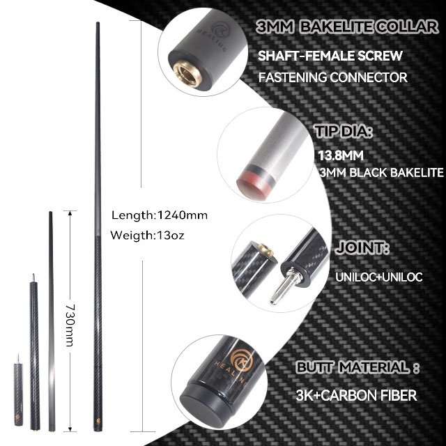 UNILOC 13.8mm Carbon Fiber Pool Cue Best Quality Jump/Break Cue with Factory Direct Butt Sleeve for Snooker & Billiard Players