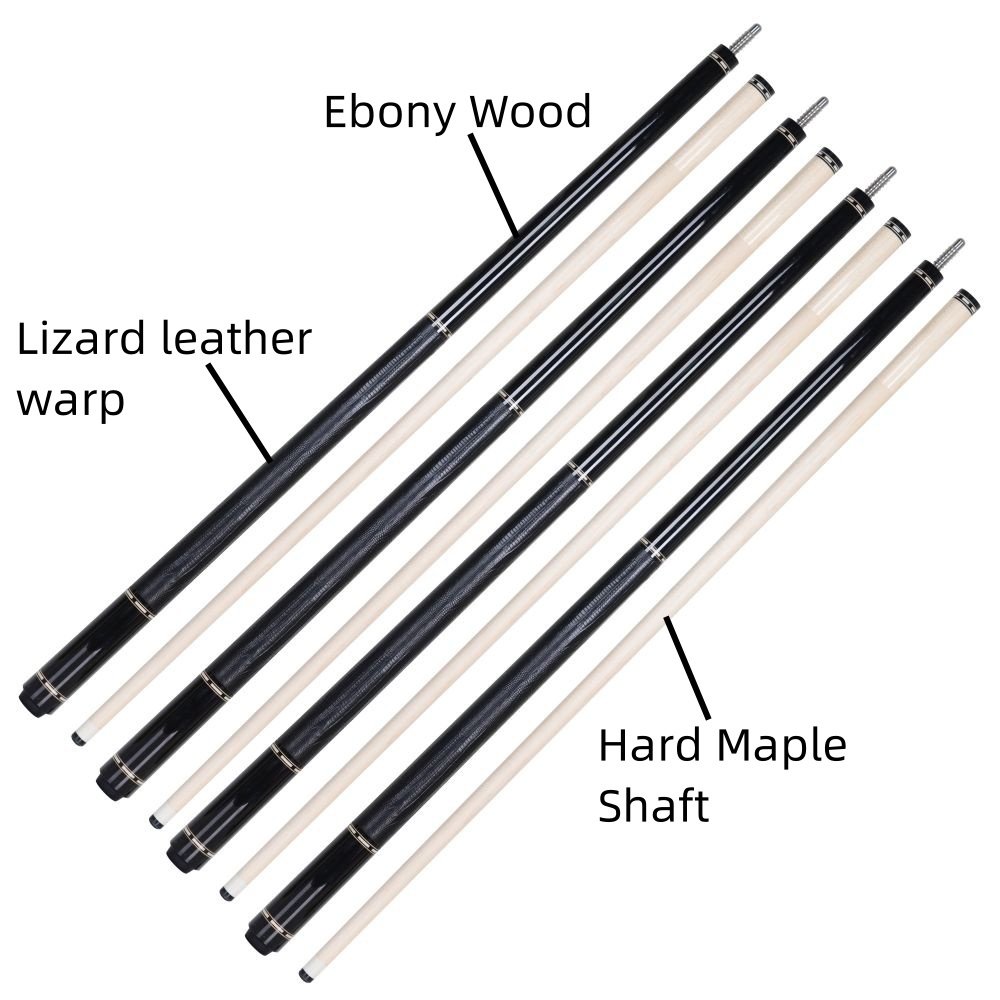 Xmlinco Handmade Billiard Sticker Pool Cue Ebony Wood Lizard Leather Warp 12.5mm Tip Size Hard Maple Shaft 58 Inches