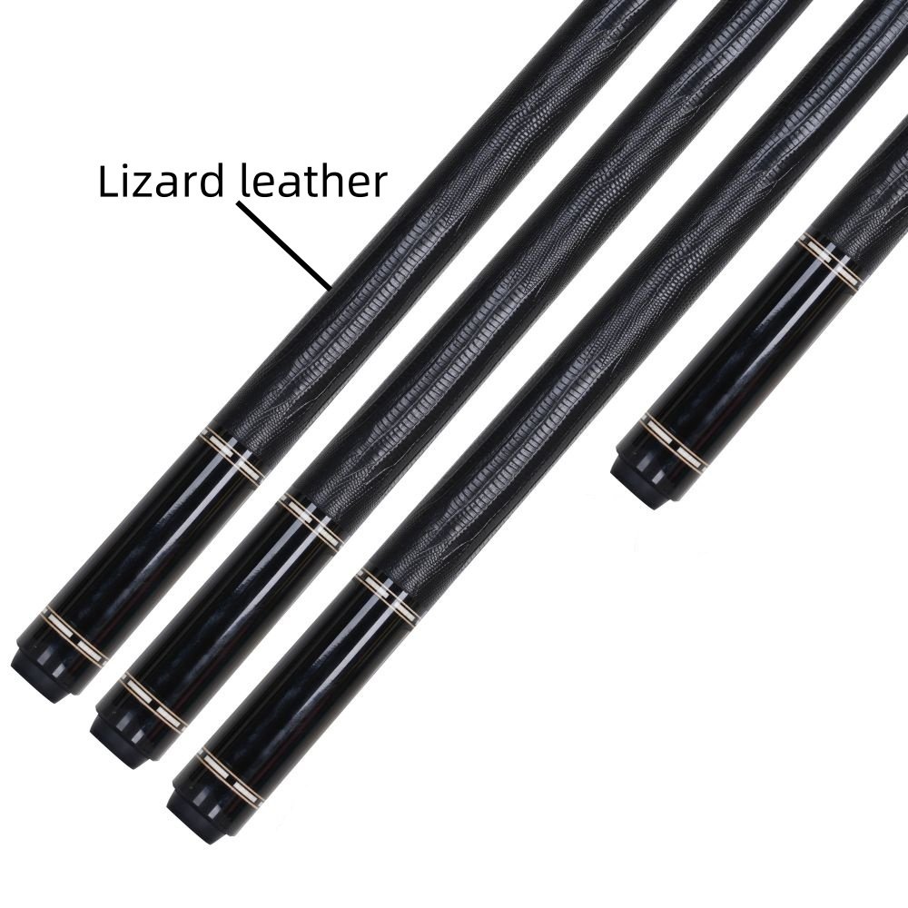 Xmlinco Handmade Billiard Sticker Pool Cue Ebony Wood Lizard Leather Warp 12.5mm Tip Size Hard Maple Shaft 58 Inches