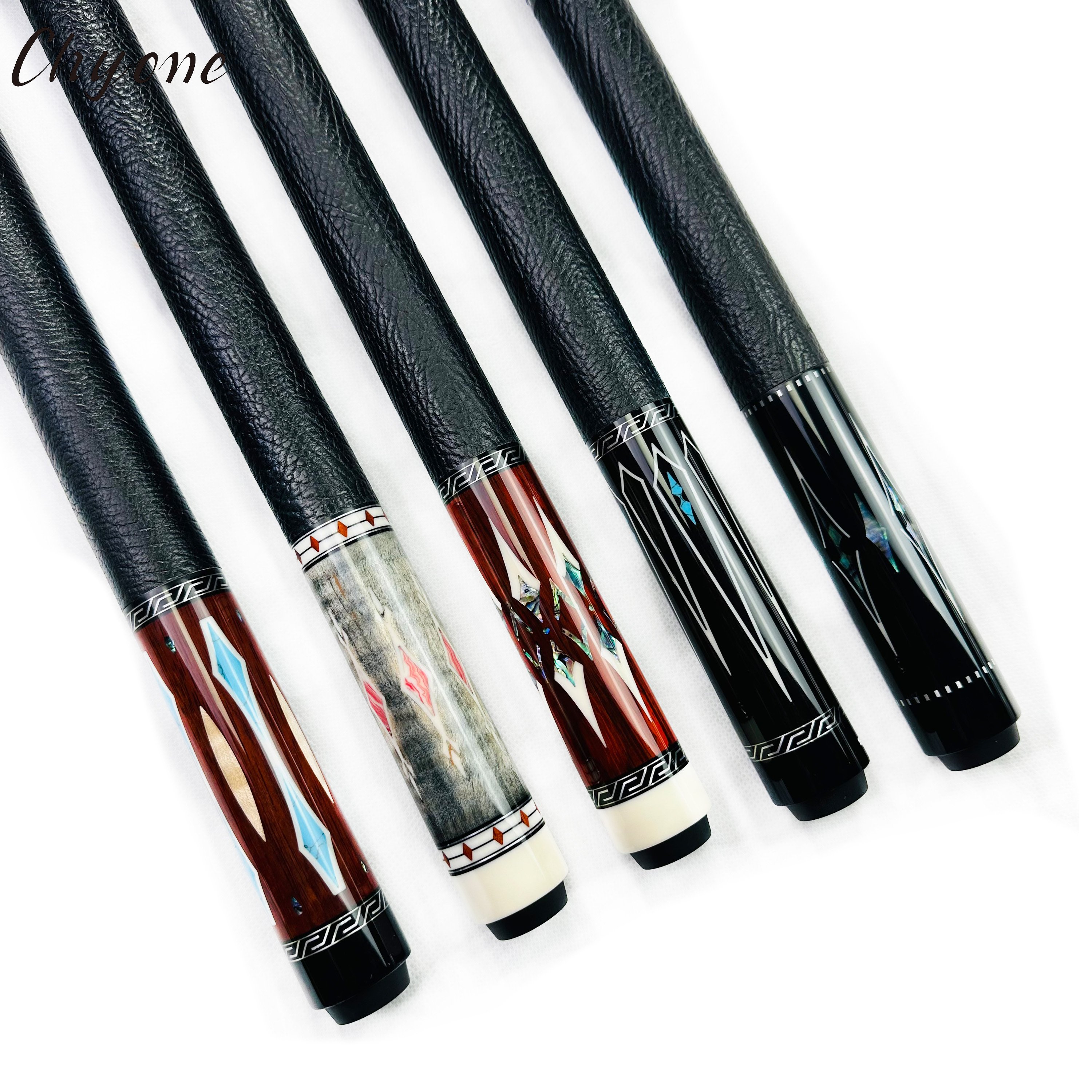 Wholesale Chyone Custom Canadian Hard Maple Shaft 1/2 Joint Lizard Leather Wrap Straight Pool Cues Inlay Billiard Carom Cues