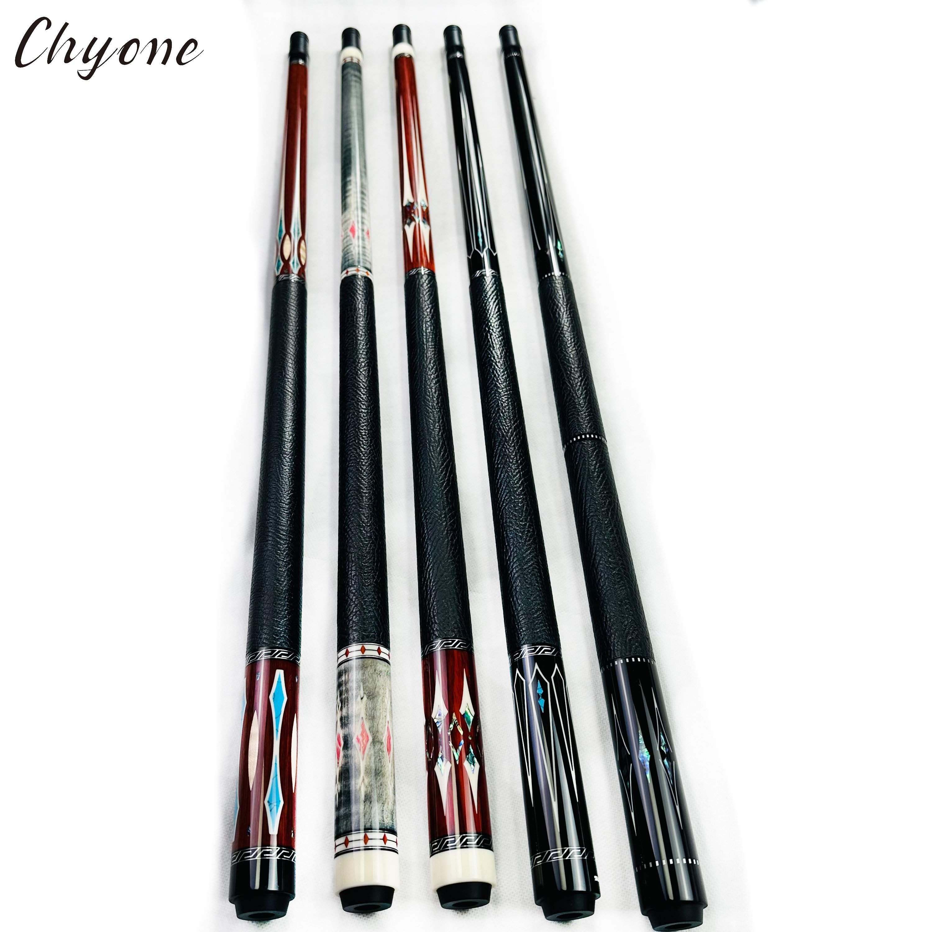 Wholesale Chyone Custom Canadian Hard Maple Shaft 1/2 Joint Lizard Leather Wrap Straight Pool Cues Inlay Billiard Carom Cues