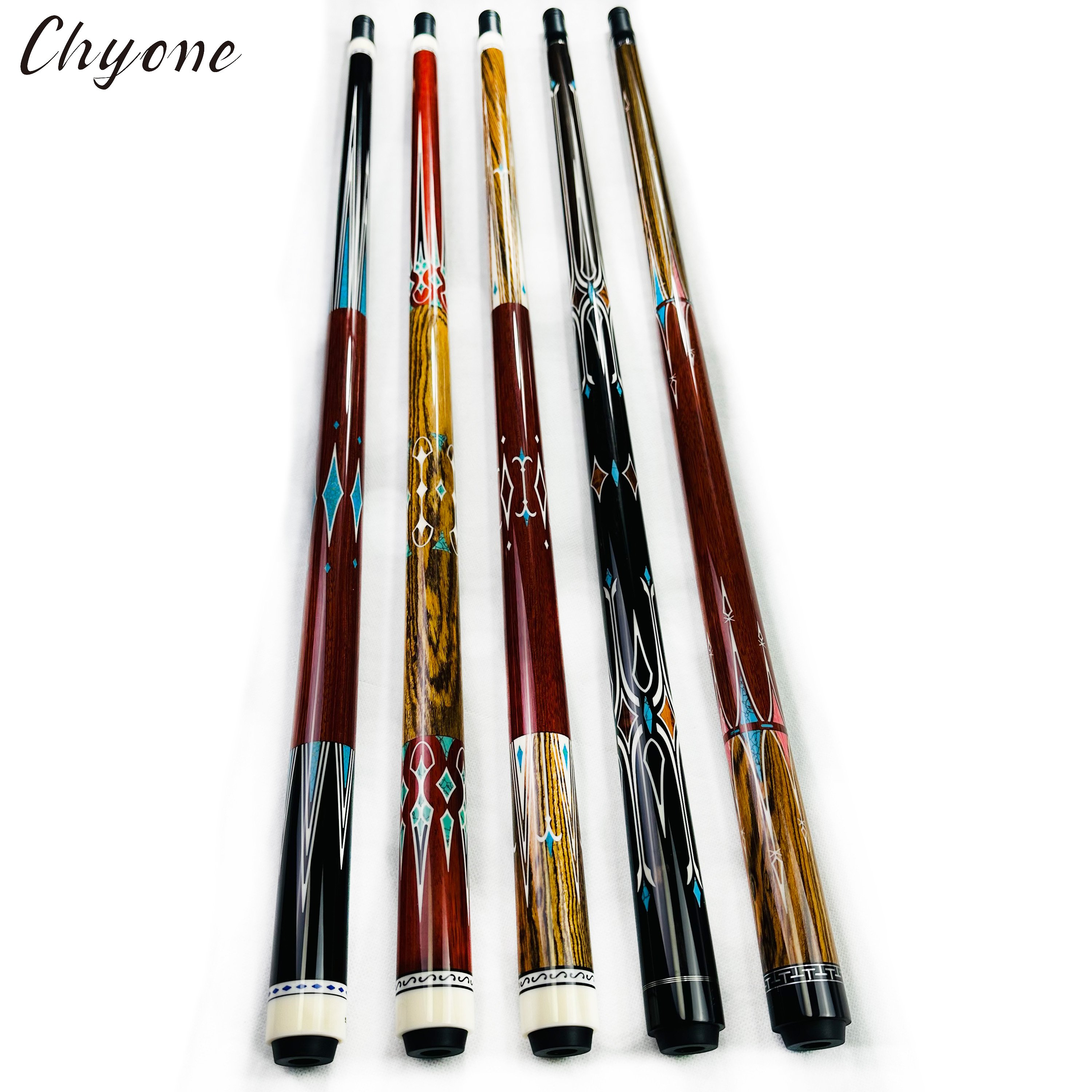 Wholesale Chyone Custom Canadian Hard Maple Shaft 1/2 Joint Lizard Leather Wrap Straight Pool Cues Inlay Billiard Carom Cues