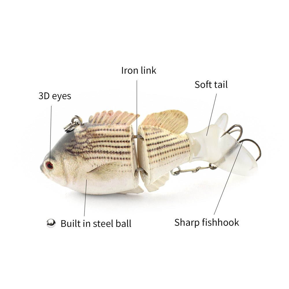 7.5cm 3inch 13.5g 2section Wobblers Crankbait Iron Link PVC Soft Tail Built in Steel Ball Multi Jointed Swimbait Fishing Lures